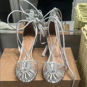 Elegant Silver Lace-Up Heels